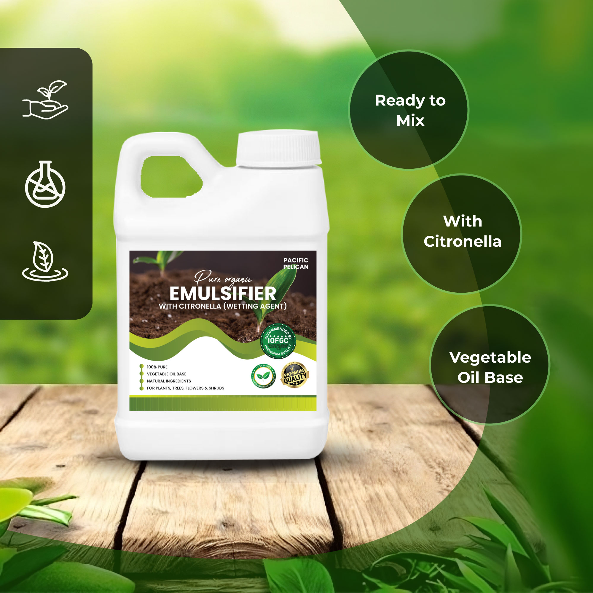 Pacific Pelican Pure Organic Emulsifier with Citronella (Wetting Agent) - 100% Pure Vegetable Oil Base for Plants, Trees, Flowers & Shrubs - Premium Quality