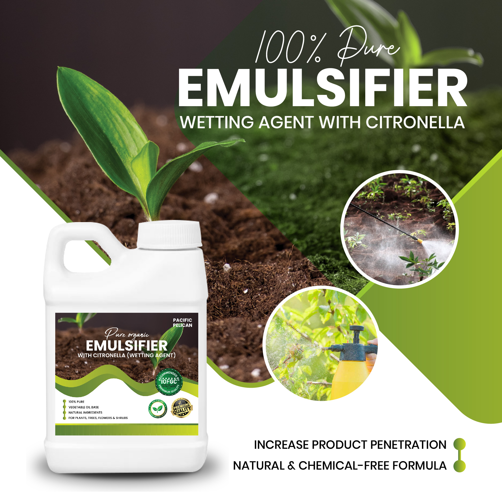 Pacific Pelican Pure Organic Emulsifier with Citronella (Wetting Agent) - 100% Pure Vegetable Oil Base for Plants, Trees, Flowers & Shrubs - Premium Quality - Image 2