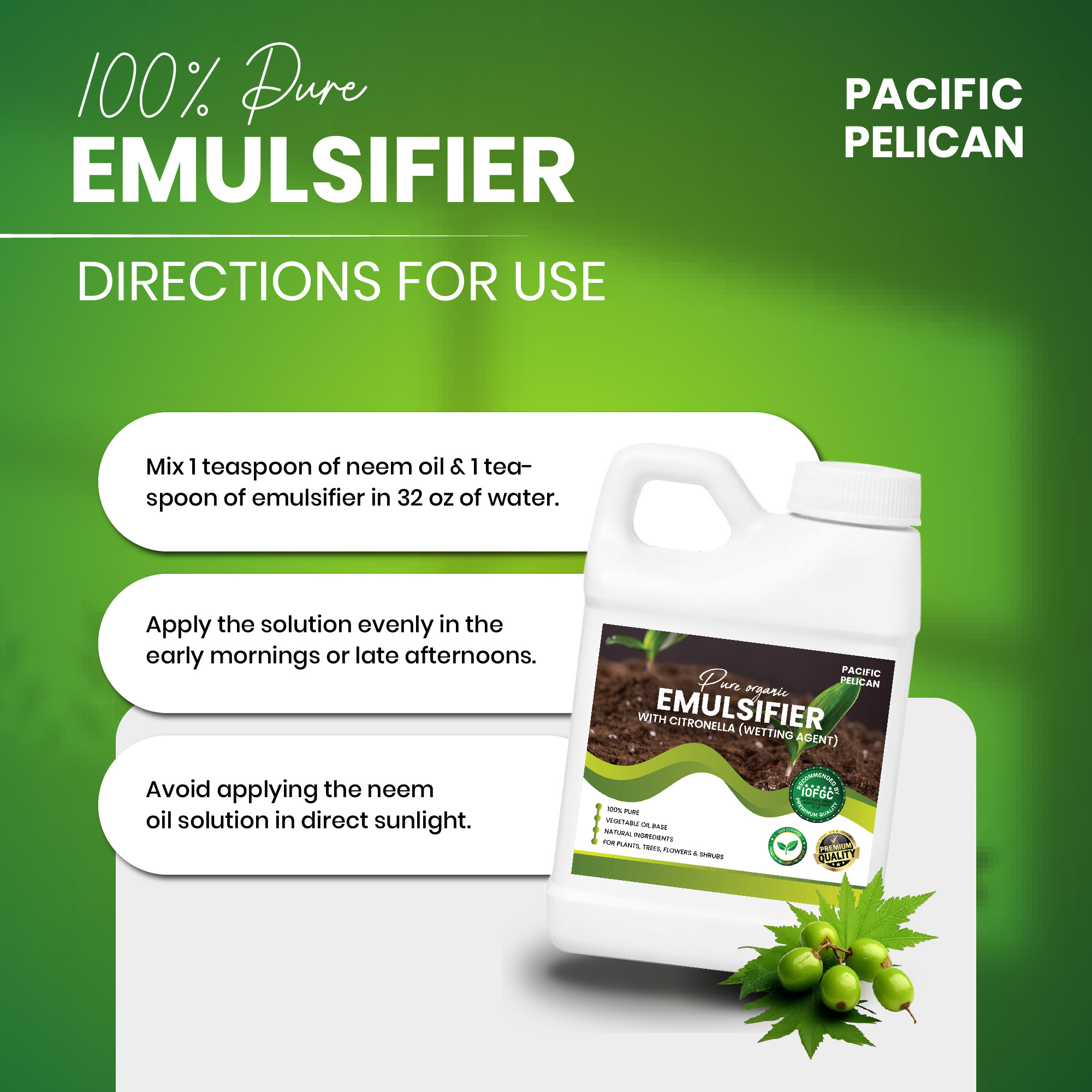 Pacific Pelican Pure Organic Emulsifier with Citronella (Wetting Agent) - 100% Pure Vegetable Oil Base for Plants, Trees, Flowers & Shrubs - Premium Quality - Image 3