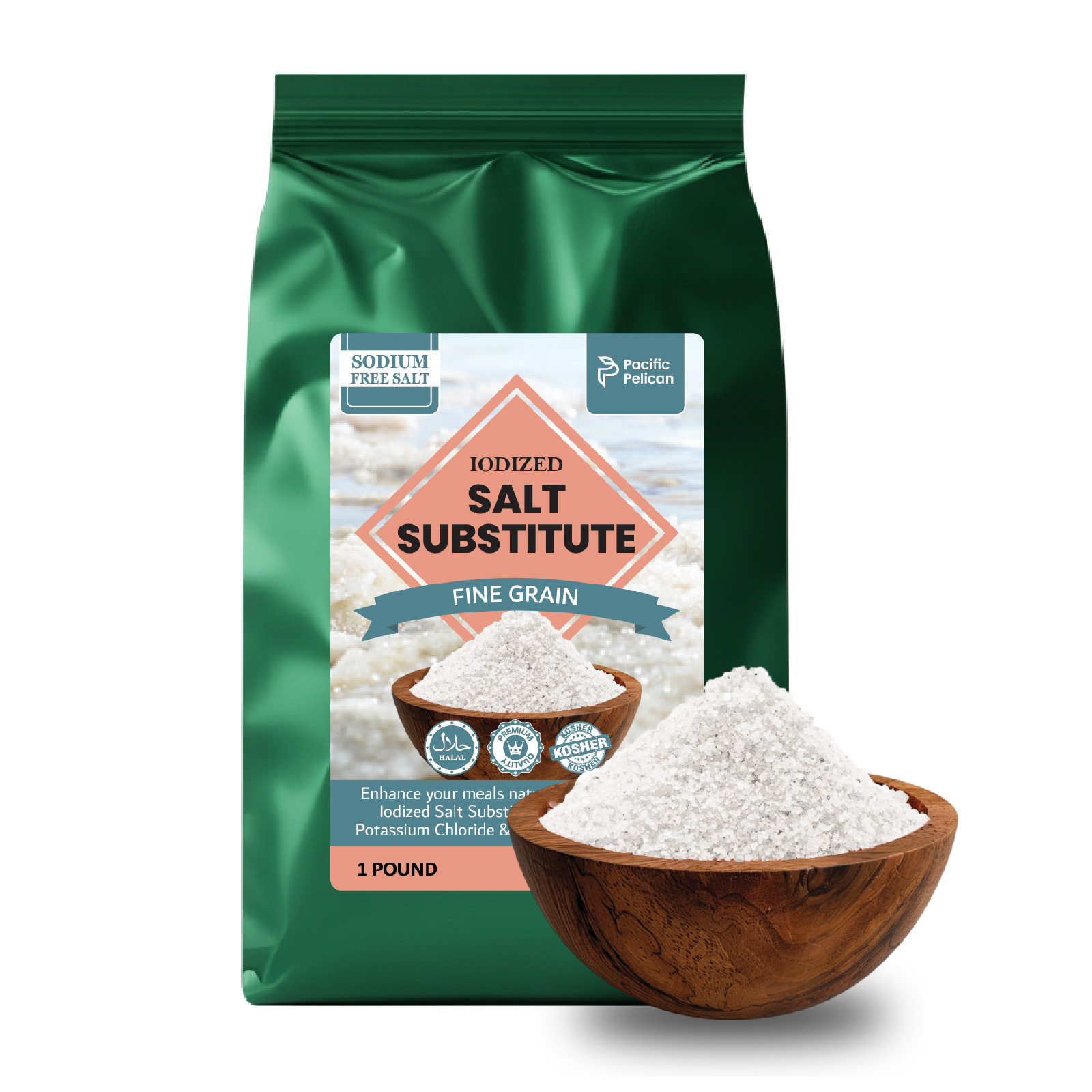 Pacific Pelican Iodized Salt Substitute | Sodium Free Salt | Fine Grain, Pure Rock Salt, 100% Natural & Organic for Cooking, Seasoning & Wellness