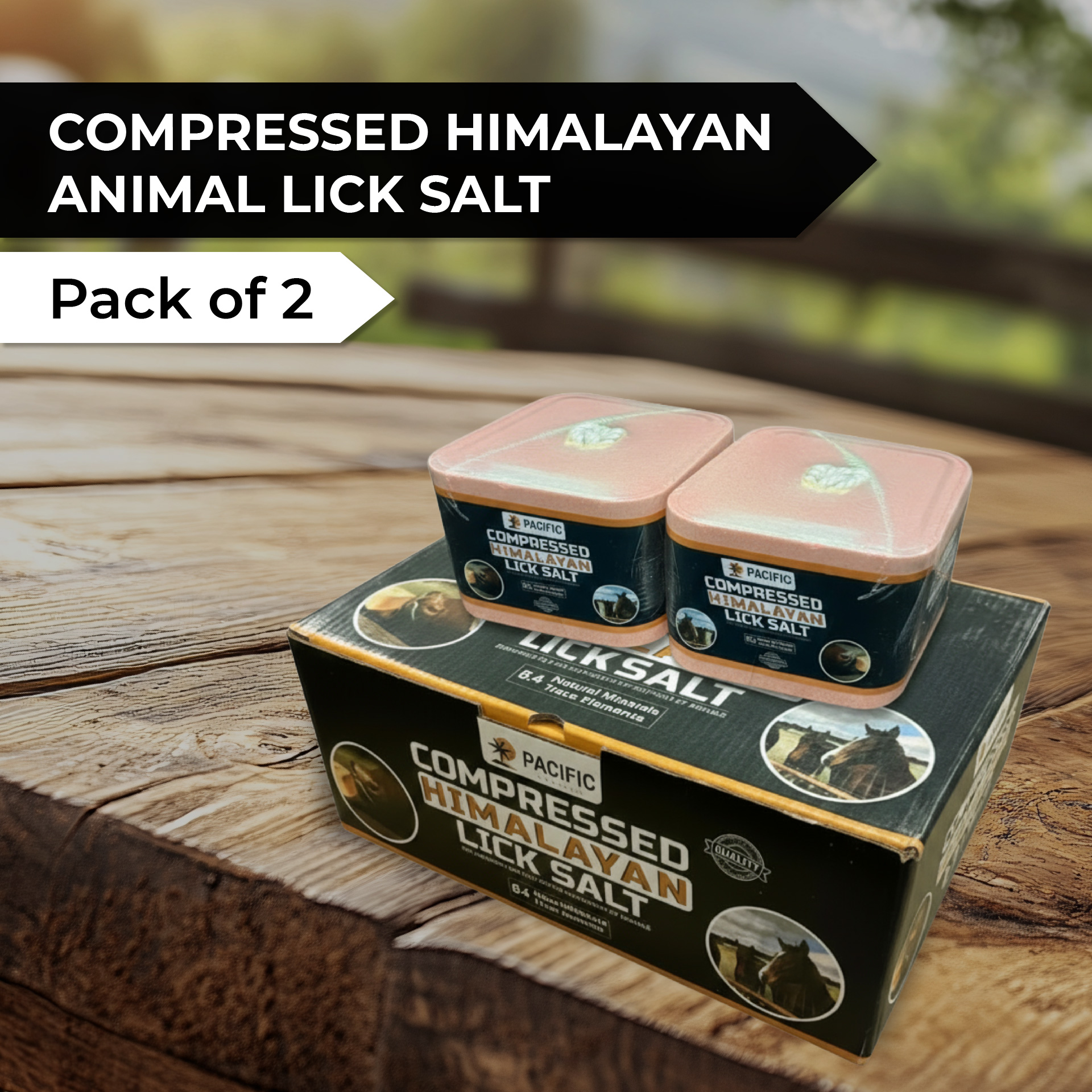 Compressed Himalayan Animal Lick Salt - Pack of 2 Salt Blocks (10.5 lbs) - 100% Pure & Natural Mineral Salt for Livestock and Wildlife