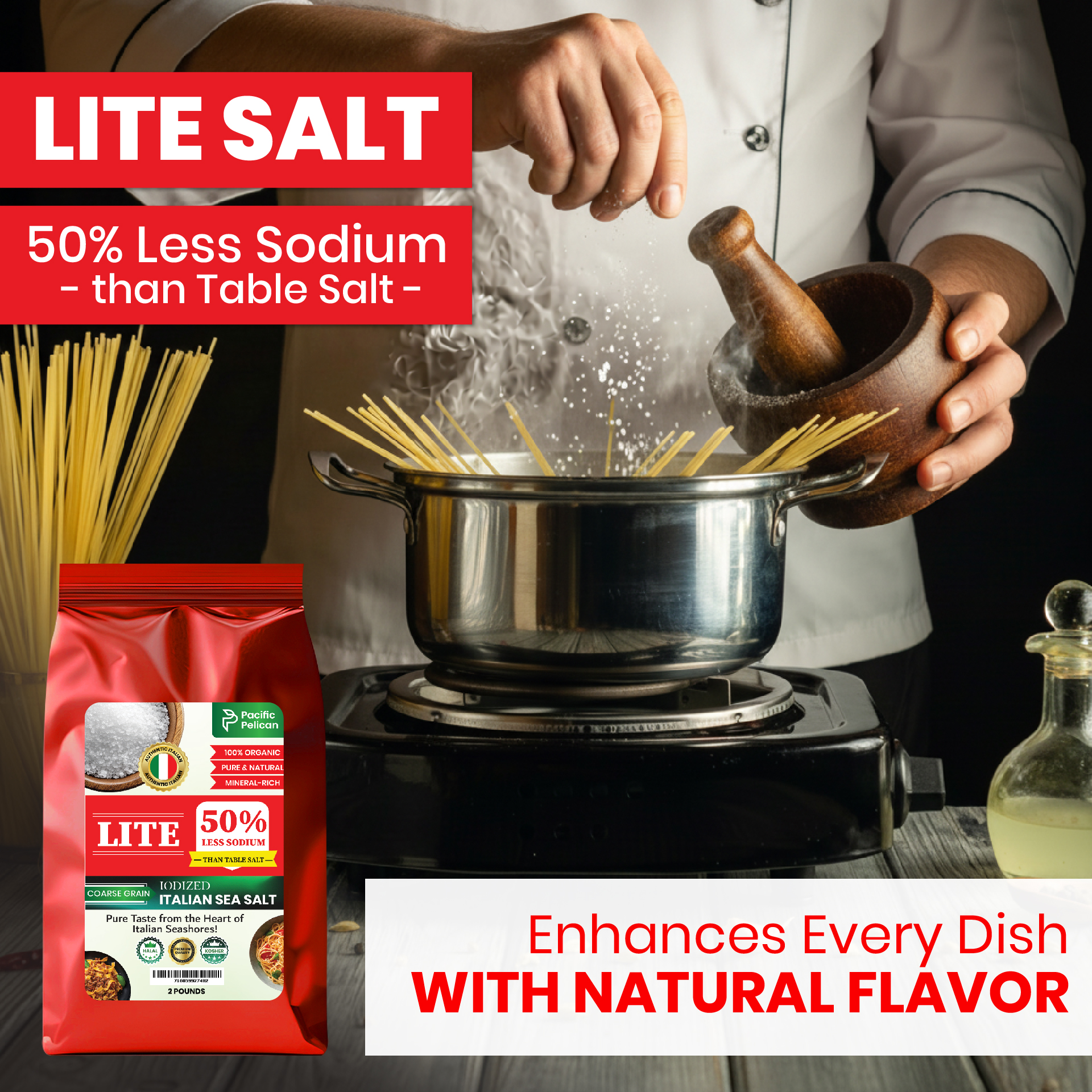 Pacific Pelican Iodized Lite Italian Sea Salt, 50% Less Sodium, Coarse Grain, 2 Pounds, Natural & Organic; best for thyroid function ; wellness; paleo and gluten free - Image 2