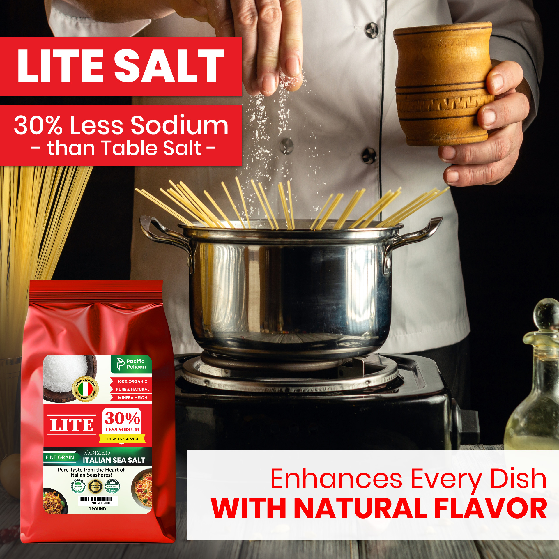 Pacific Pelican Iodized Lite Italian Sea Salt, 30% Less Sodium, Fine Grain, 1 Pound, Natural & Organic; best for thyroid function ; wellness; paleo and gluten free - Image 2