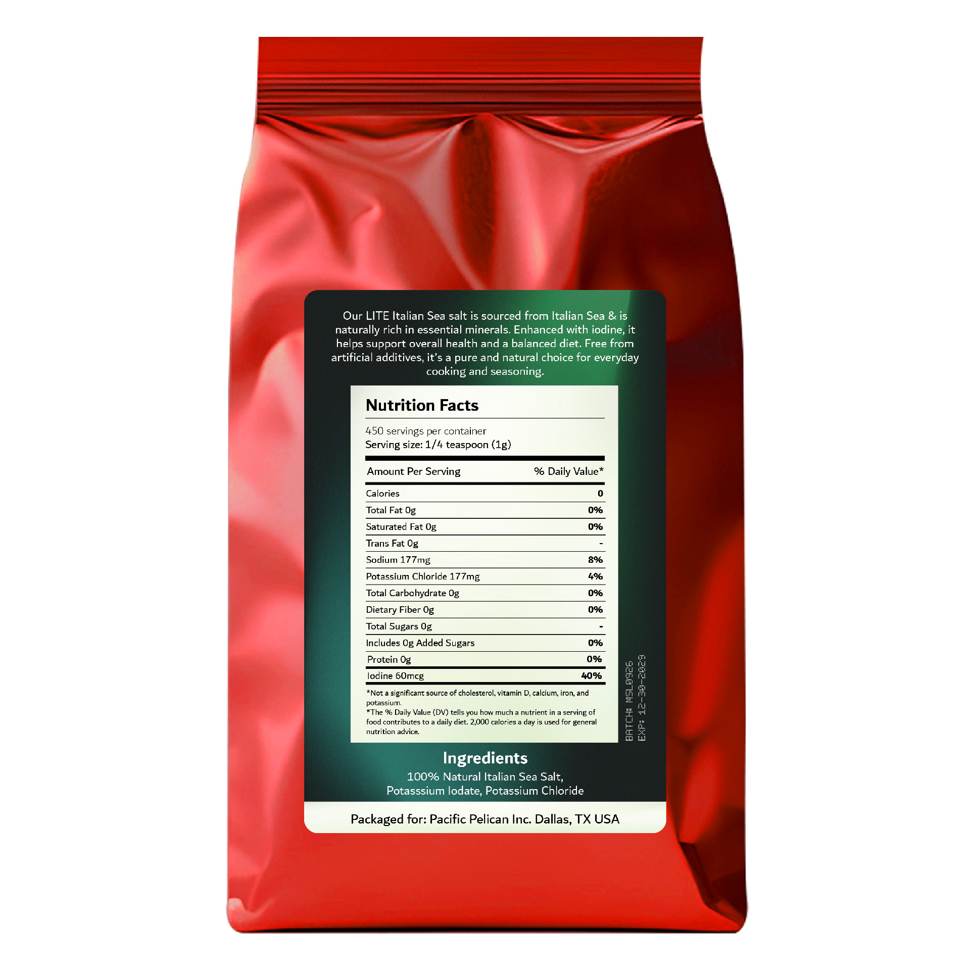 Pacific Pelican Iodized Lite Italian Sea Salt, 30% Less Sodium, Fine Grain, 1 Pound, Natural & Organic; best for thyroid function ; wellness; paleo and gluten free - Image 5